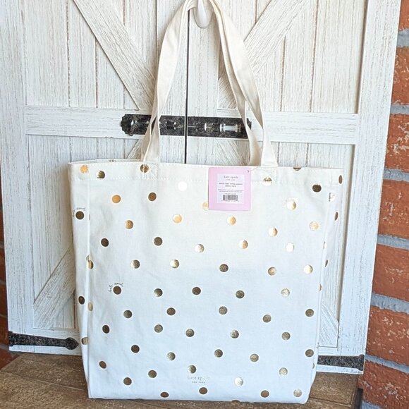 ♠️ Kate Spade New York Canvas GOLD DOT Script Book Tote 📚 - Picture 6 of 10